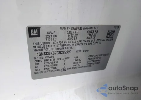 2016 Chevrolet Tahoe Lt из США, поврежденный, VIN 1GNSCBKC7GR229999